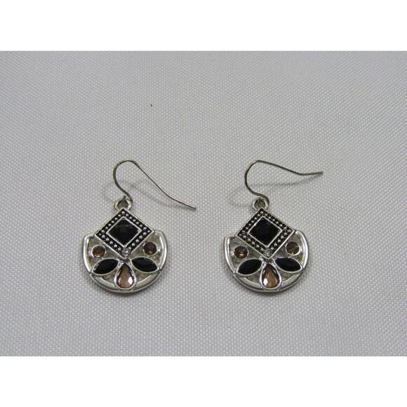 Silver Tone Bead Geometric Dangly Earrings Boho Retro Rave - Picture 1 of 4